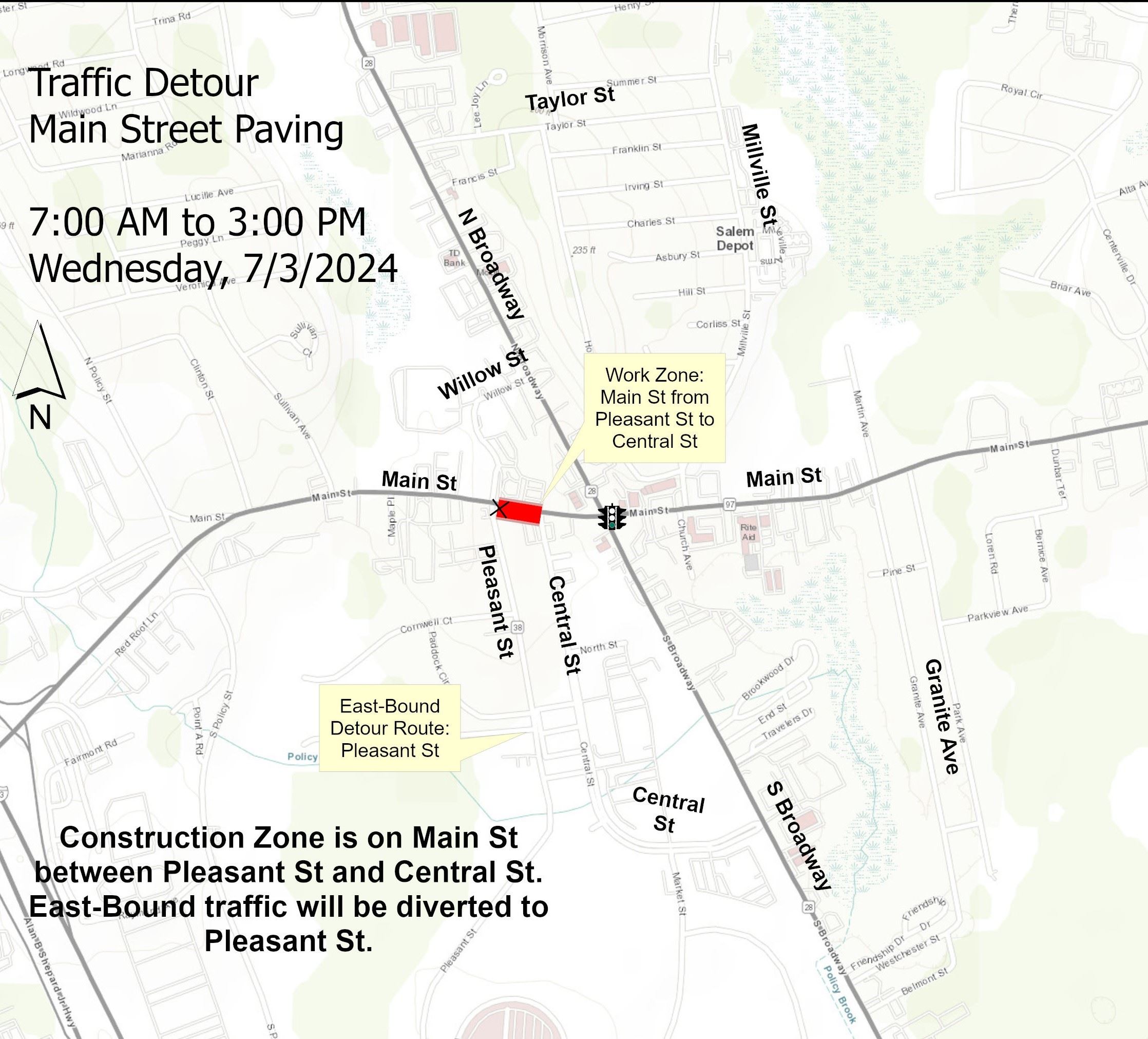 Main Street Closure and Detour - Wednesday 7-3-24